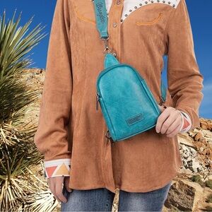 Wrangler Turquoise Vegan Leather Small Crossbody Sling Bag